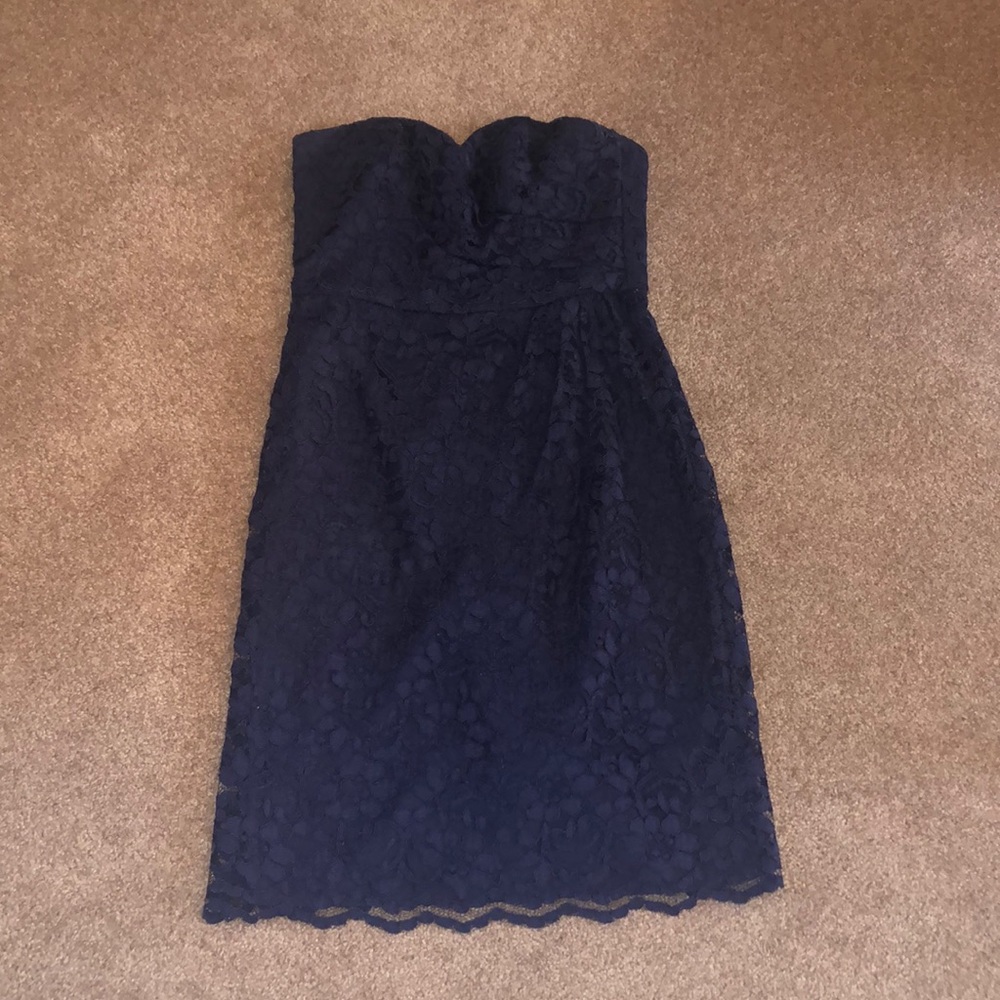David’s Bridal Navy Strapless Bridesmaid Dress